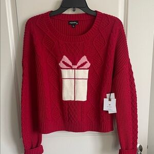 Originality red chunky knit cropped sweater NWT